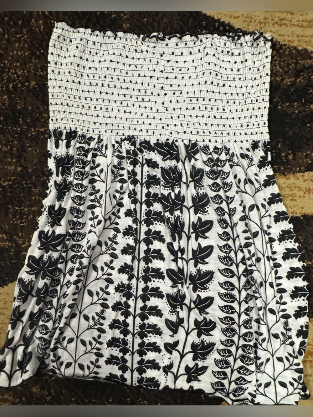 Black & White Smocked Strapless Top